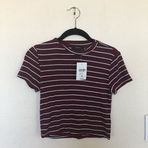 Burgundy , White and  black T-shirt crop top